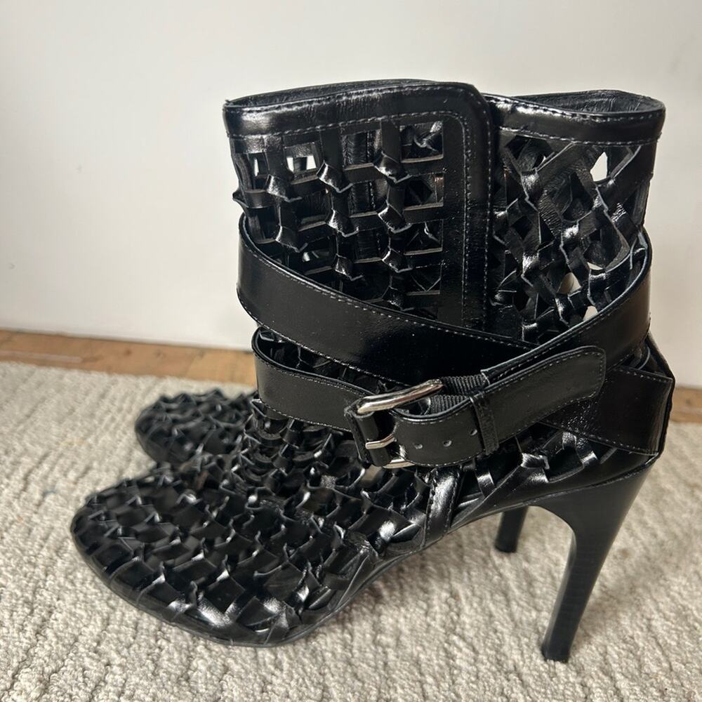 Free People Jeffrey Campbell Loom Cage Knot Block Heel Boot Black Leather 9.5 - Picture 5 of 9